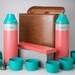 SALE Vintage Universal Pink  and Aqua Thermos set in a bag AWESOME