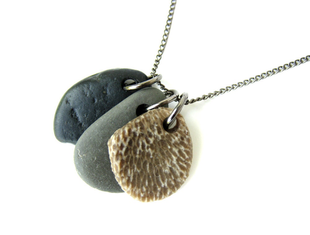 Cyber Monday Etsy - Natural Jewelry - fossil necklace, beach stone jewelry.  Rock Collection, Sense and Sensibility
