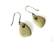 River rock jewelry - natural earrings - Olive Green and Gunmetal Pebble Earrings - 480