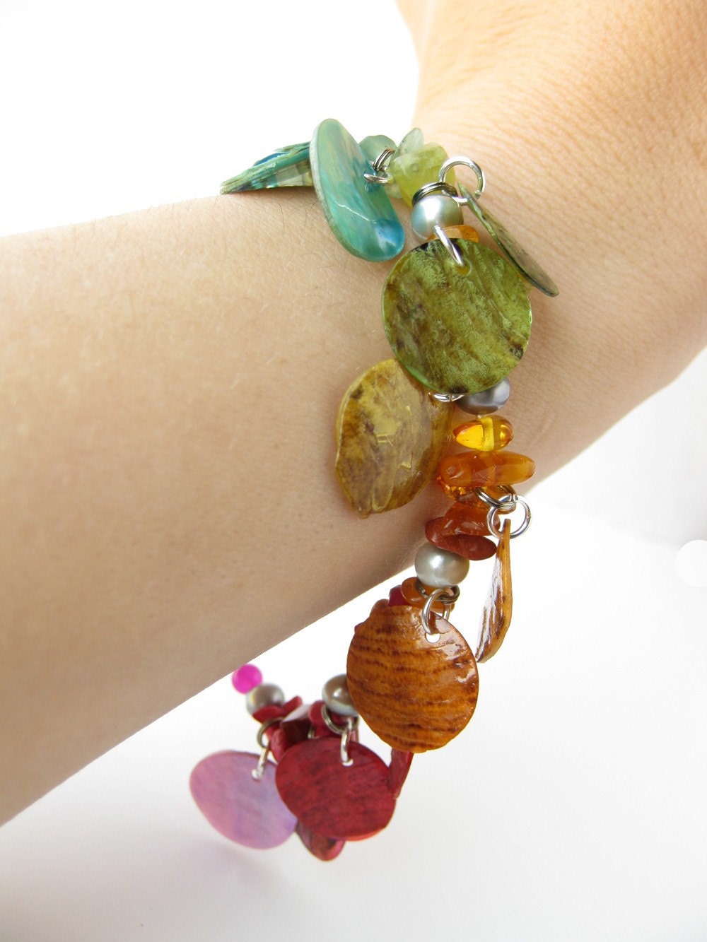 Rainbow bracelet - shell bracelet - Gypsy Cuff, Rainbow