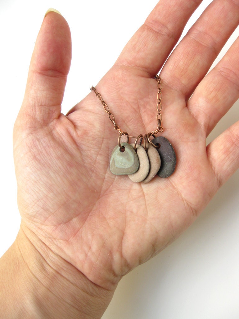 Naturally colorful river rock jewelry - "Reflection Ombre Rock Collection Necklace"