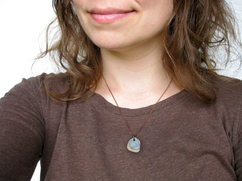 Natural jewelry - Zen Stone Necklace, Slate Grey on Brown with a copper chain - 481