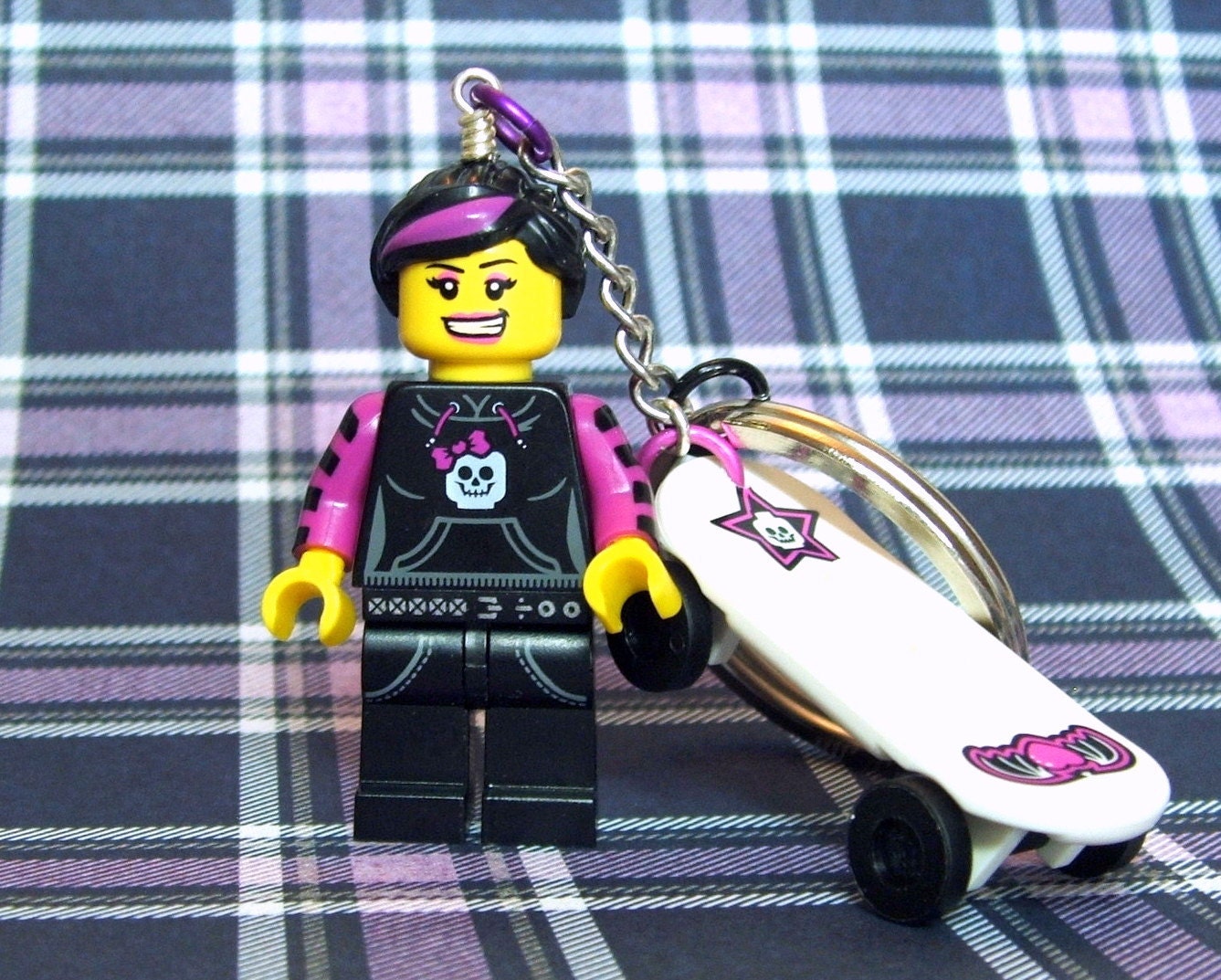 Skater Girl Keychain - made from Series 6 Intergalactic Girl LEGO (r) Minifigure