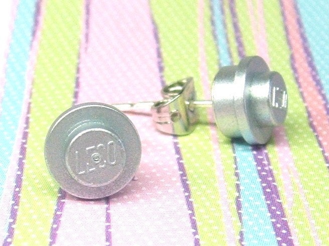 Little Silver Stud Earrings made from Genuine LEGO (r) Pieces