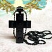 Gothic Black Cross made from LEGO (r) Pieces -  24 inch Lead-Free Ball Chain