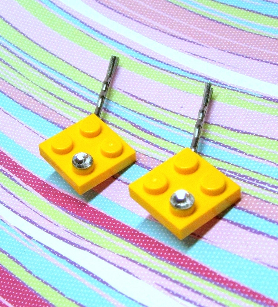 Yellow Bobby Pin made from LEGO (r) Pieces - Set of Two