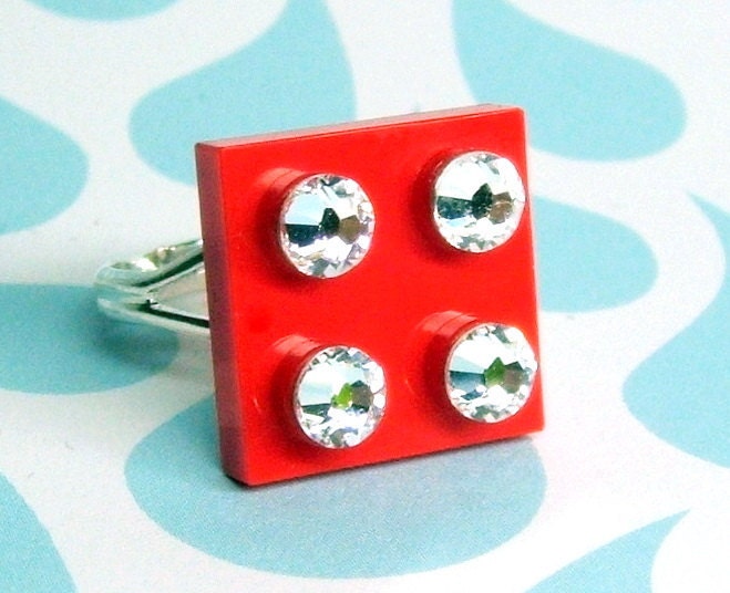 Radiant Red Ring, A Bling Thing Ring in Ruby Red made from Genuine LEGO (r) Plate