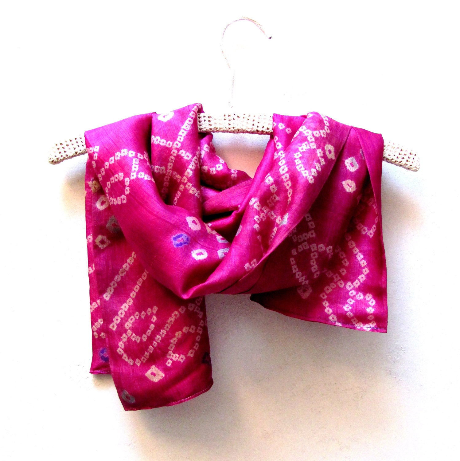 Silk sari or saree scarf in fuschia pink India batik