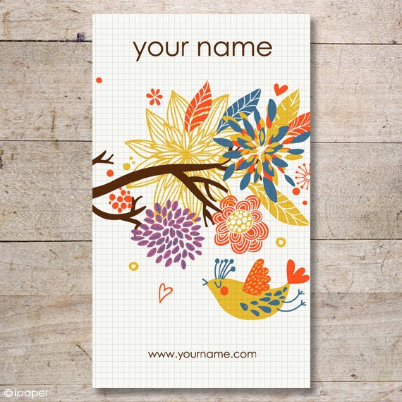 100 Custom High Quality Business Cards - Display Cards - Earring Cards - Bird with flowers - No. 86