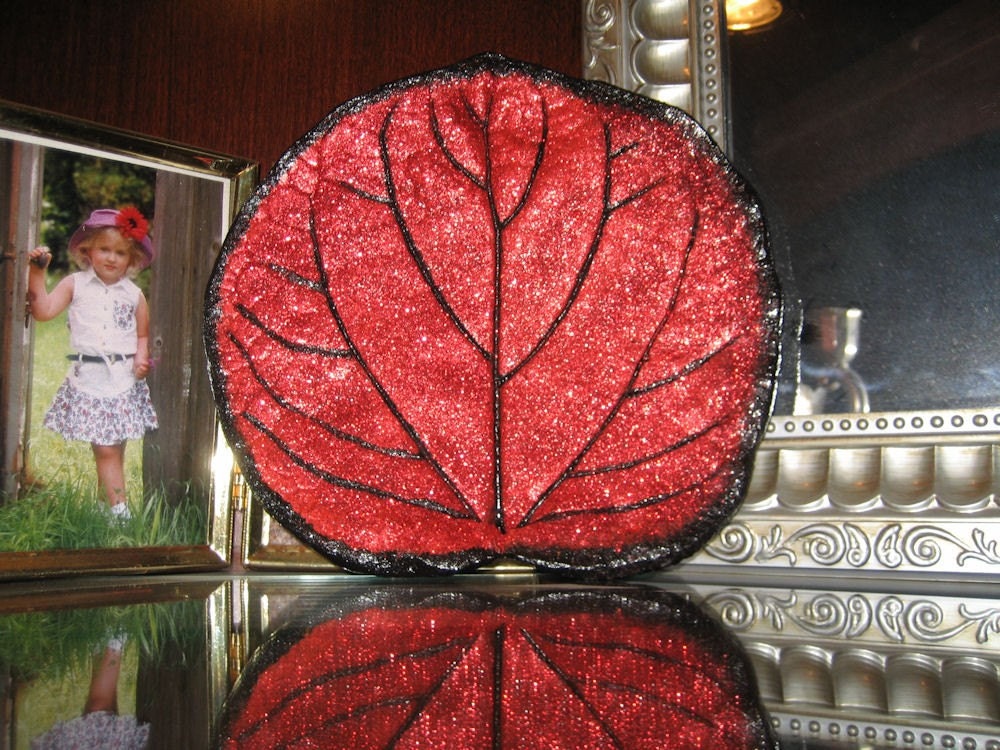 Ruby Red real concrete leaf casting.  7in x 6.5in. Shipping included