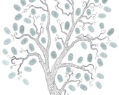WEDDING GUEST BOOK Tree Customizable Original Drawing Thumbprint Tree 16 x 20 Whimsical up to 125 guests