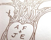 MEDIUM Wedding Guest Book Family Tree 20 x 16 Customizable Original Drawing Thumbprint Tree SEPIA Brown