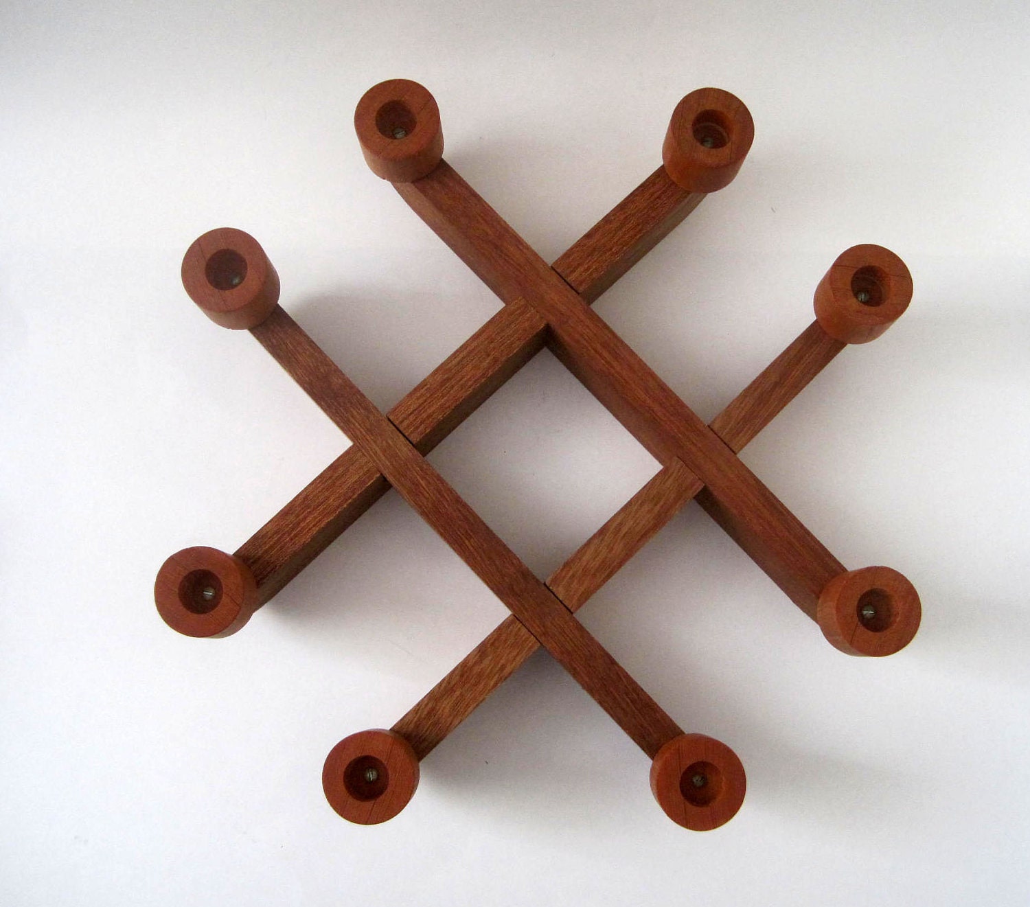 Mid Century Tic Tac Toe Style Teak Wood Candle Holder