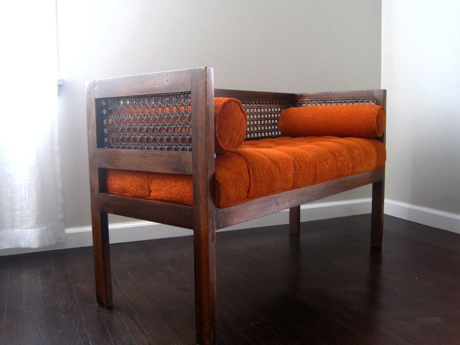 Vintage Retro Orange Upholstered Bench