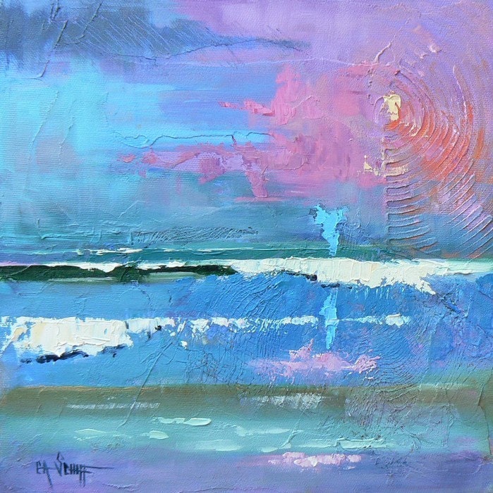 Abstract Seascape, Daily Painting,OOAK, "Message from the Keys", 10x10"