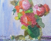 Mixed Media Collage Original, Abstract,  OOAK, Floral, 8x8", "Flowers from my Garden"