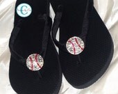 Baseball Softball Flip Flops Bling Rhinestone Buckle Player Mom Girl Boutique Sports Ribbon choose your ribbon and team colors