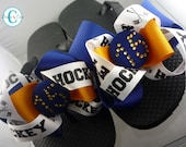 Hockey Bow Number Flip Flops Rhinestone St Louis Blues or any team Mom Girl Sports ribbon colors Hockey Stick Puck