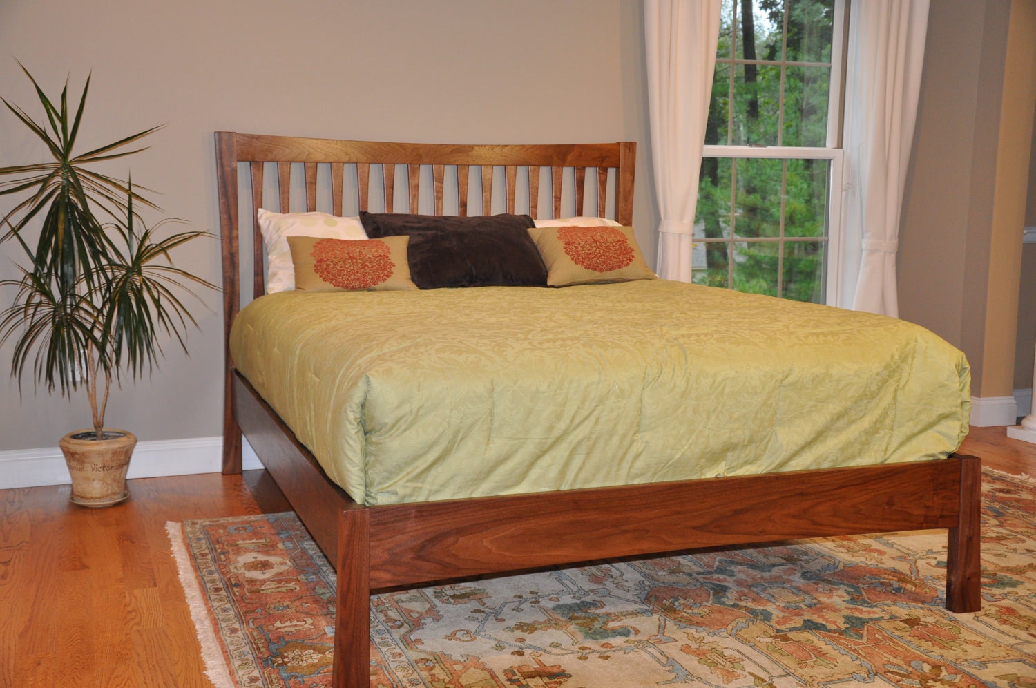 Arcus Queen Size Natural Walnut Bed-Modern