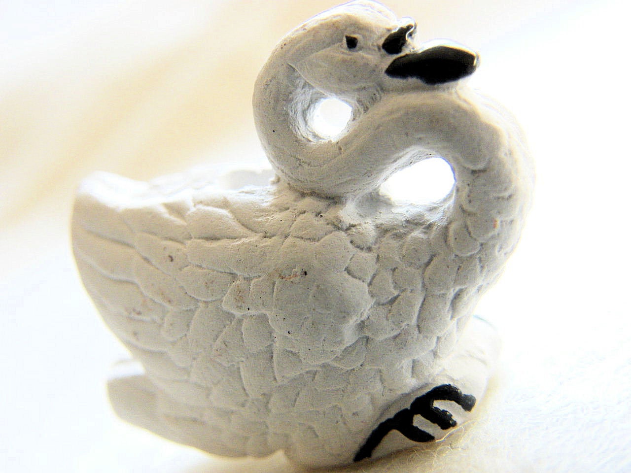 White Swan Animal Bead, Peruvian Ceramic, Hand Painted, Focal Bead