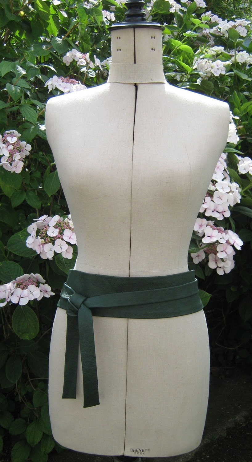 Forest green leather knot wrap belt