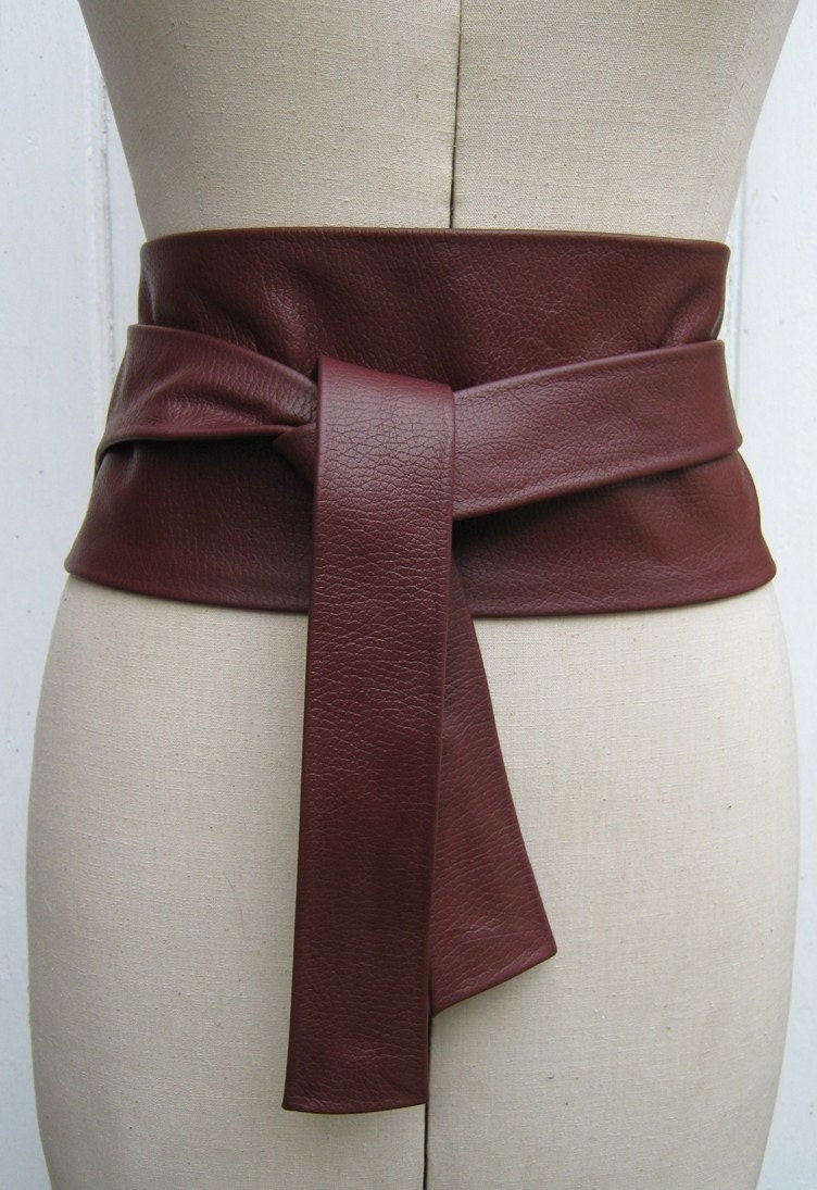 Plum burgundy leather obi cinch wrap belt