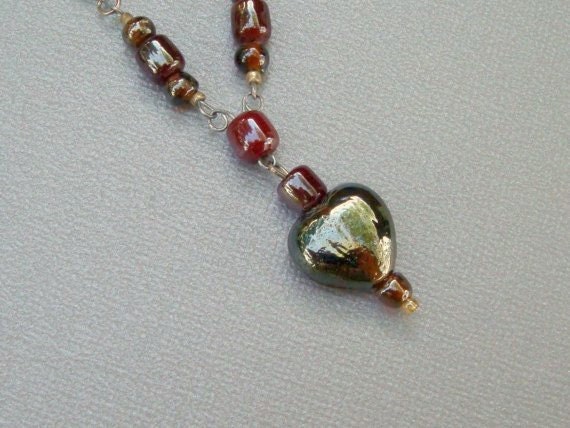 For Her Valentine Love Iridescent Glass and Wire Necklace