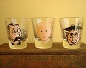 Vintage shot glasses, kitschy pink & black, google eyes