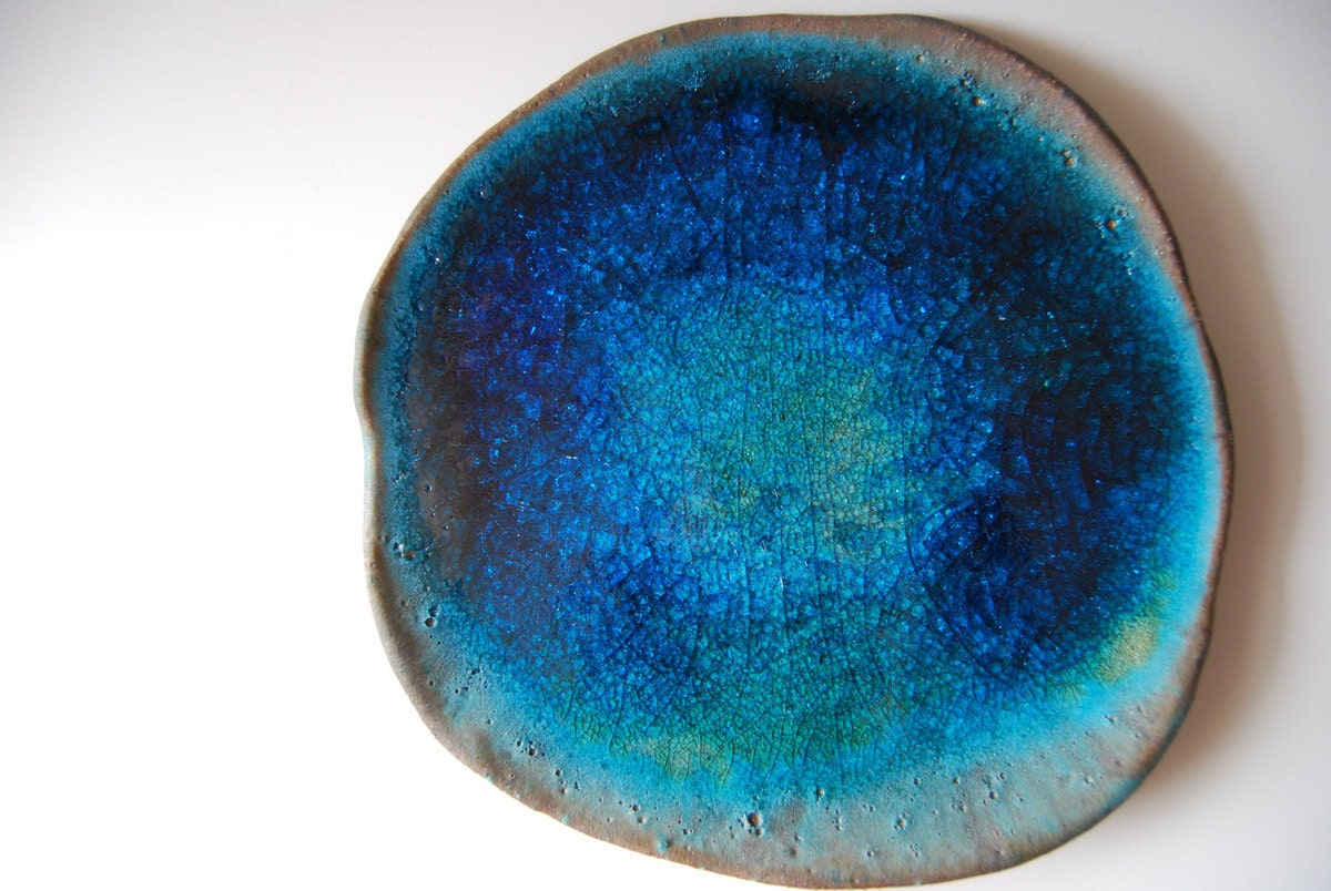 Planet Earth Blue Little Plate Organic Shapped Modern Unique home decor ceramic plate