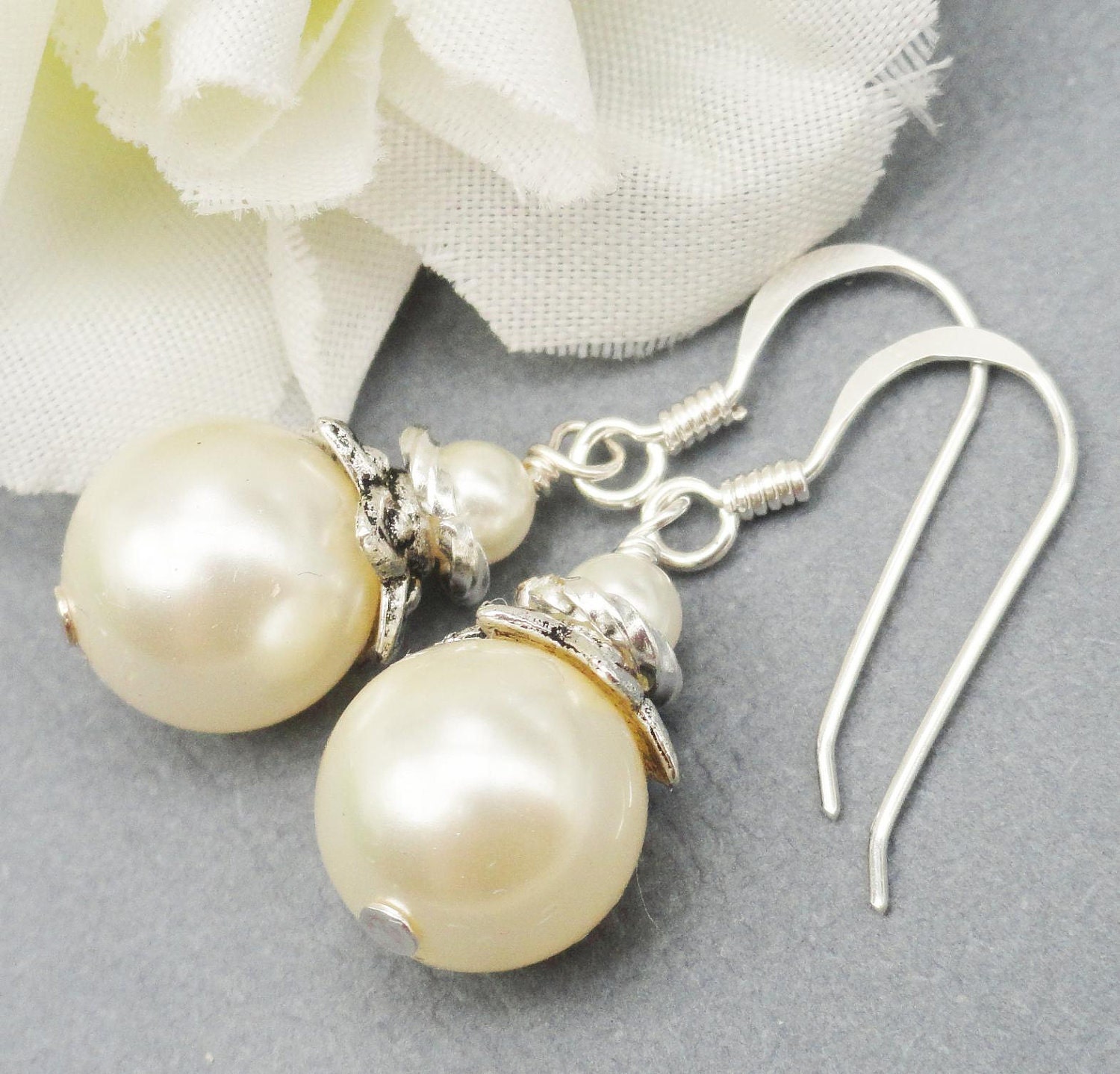 Ivory Pearl Drop Earrings Sterling Silver Choose Your Color  . Bride Or Bridesmaids Earrings Wedding Party