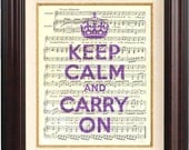 Keep calm carry on, on old french music sheet
