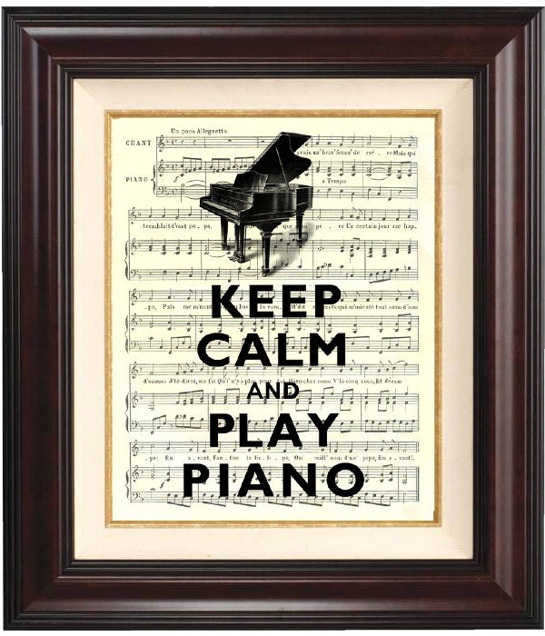 Keep calm and play piano Print 2 on old french music sheet reproduction Wall art Keep calm art home decor