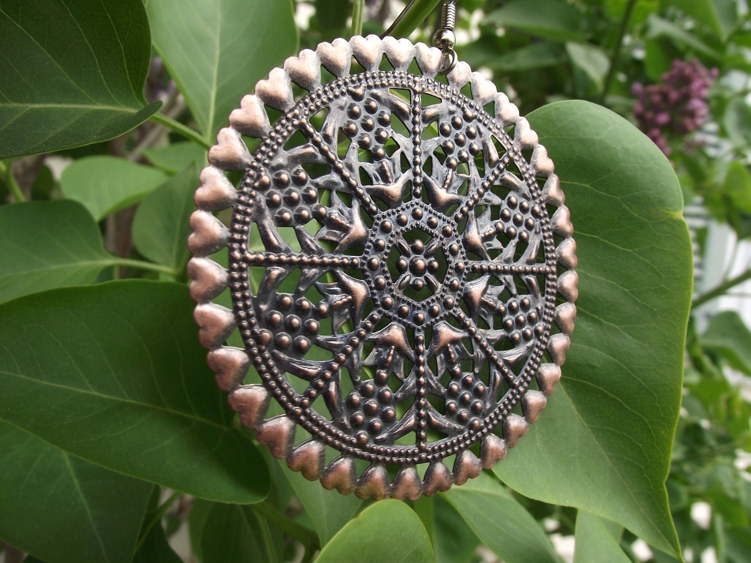 Large Ornate Antiqued Copper Medallion Earrings, Copper Earrings