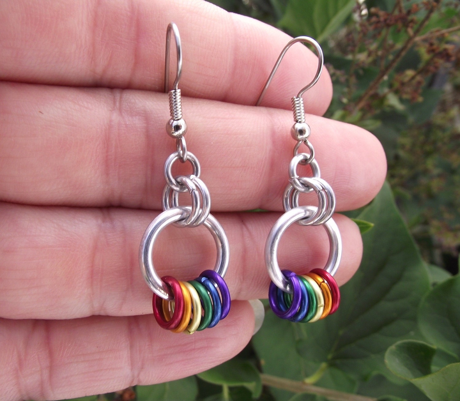 Rainbow Hoop Earrings, Rainbow Earrings, Aluminum Earrings, Chainmail