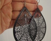 Large Black Teardrop Earrings, Black Earrings