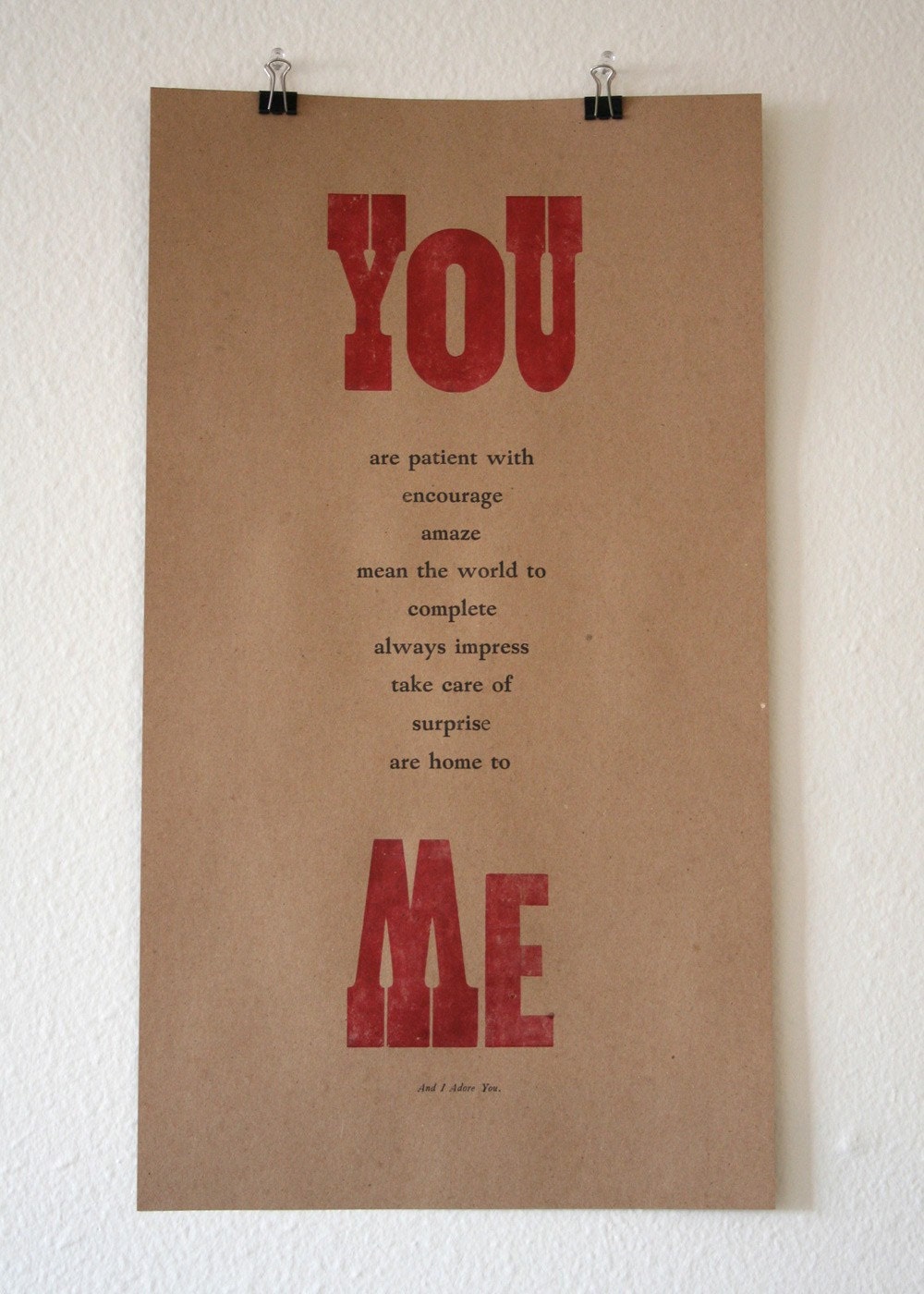 You and Me Letterpress Print