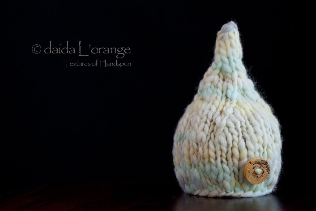 OOAK Newborn Pixie Gnome Hat with Removable Tree Branch Button - Spring Chick - Spring Collection
