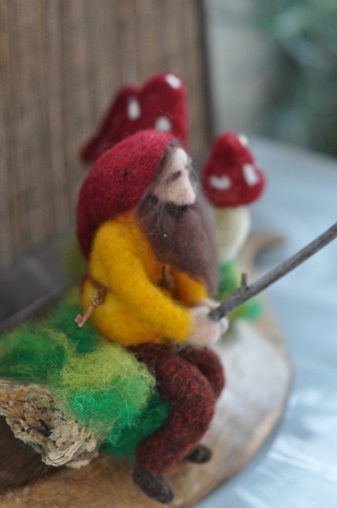 Needle felted Waldorf  Wool Fisher-gnome--Soft sculpture-Made for custom order
