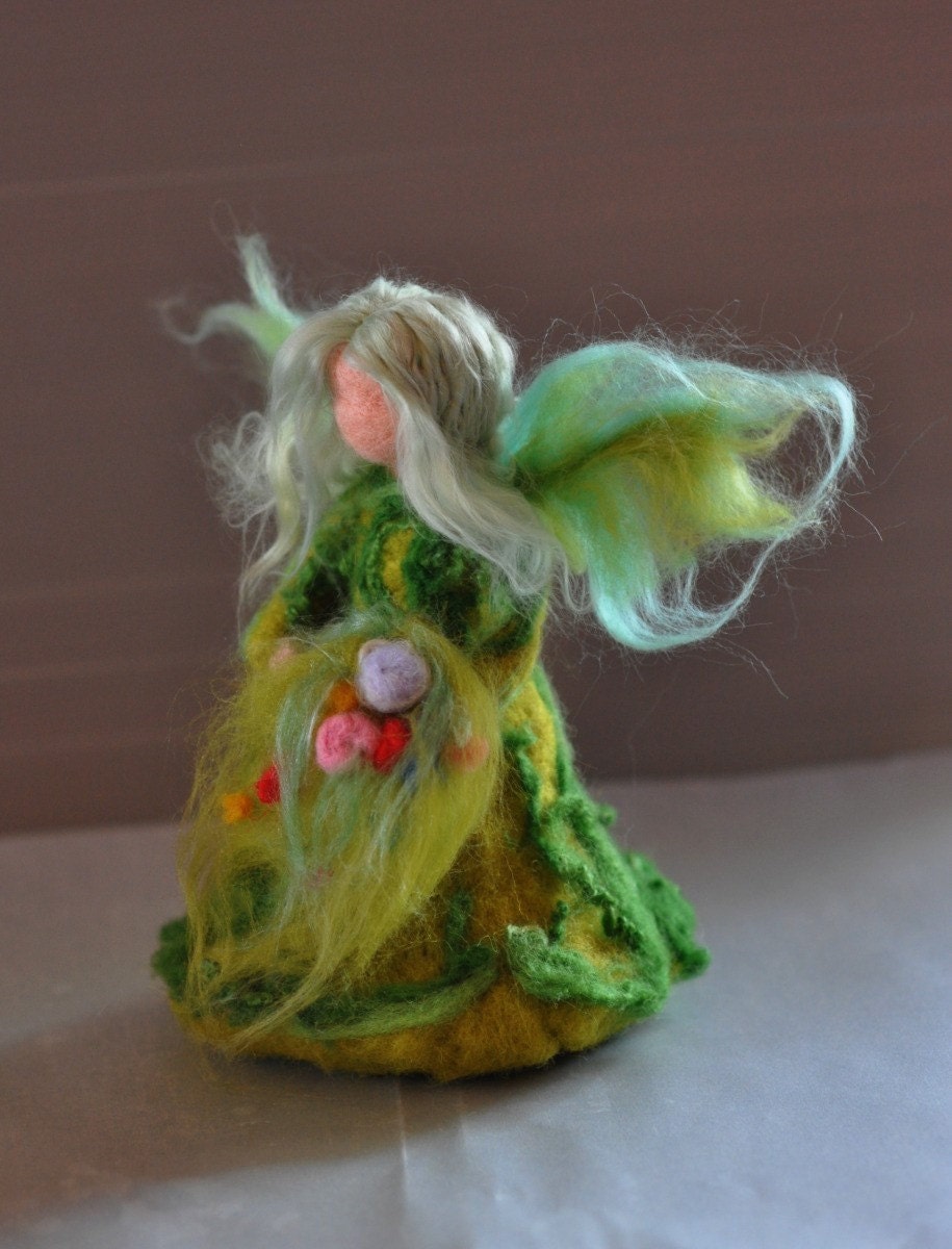 Needle Felted Wool Garden Fairy-soft sculpture-Waldorf inspired standing doll--needle felt by Daria Lvovsky