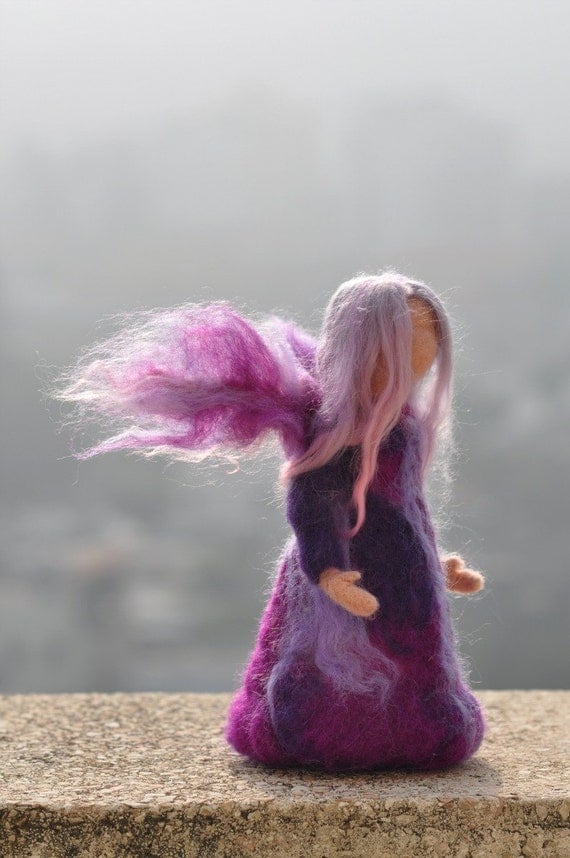 Needle Felted Waldorf Wool Fairy-Lilac fairy- standing doll-soft sculpture --needle felt by Daria Lvovsky made to custom order