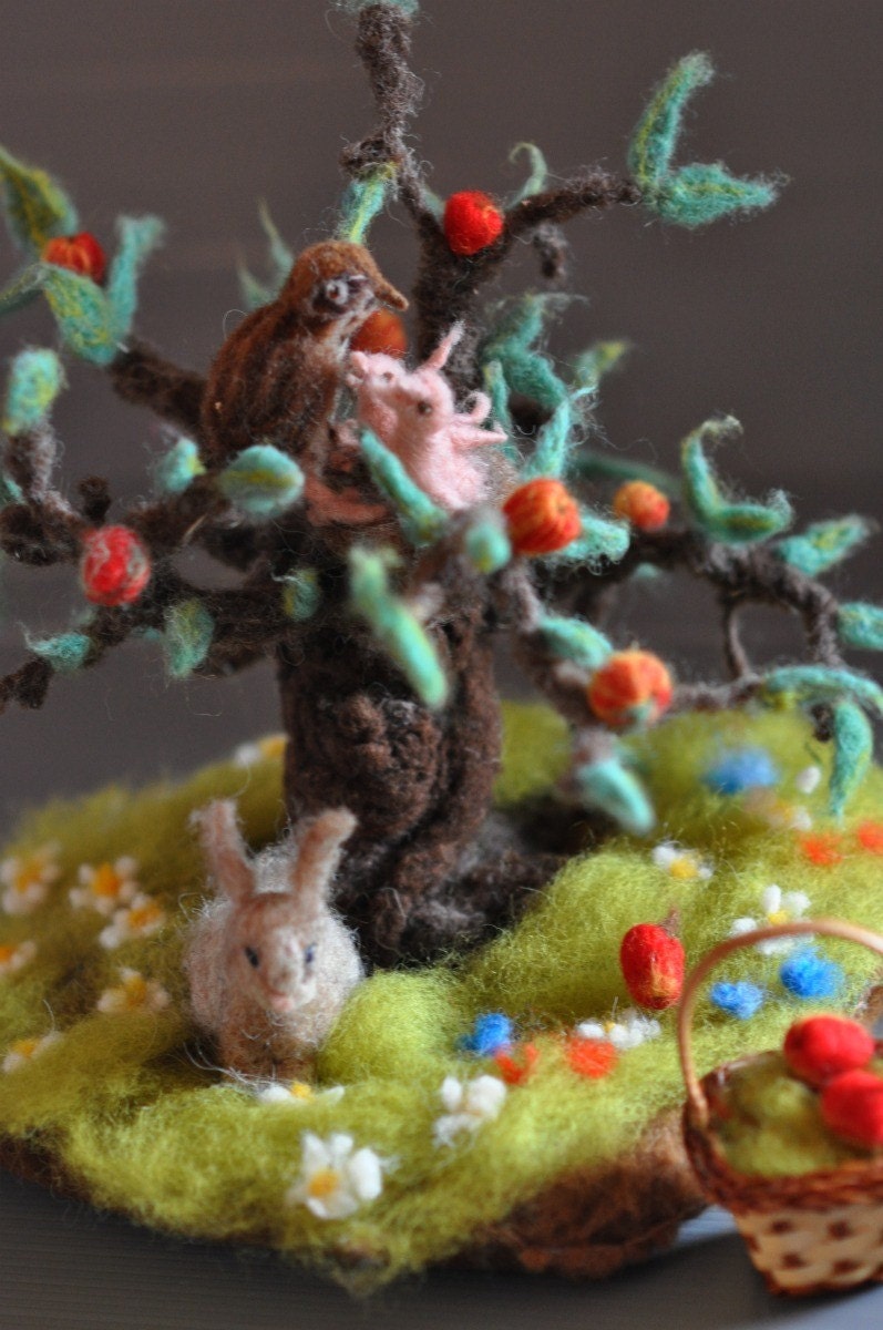 Needle felted Waldorf Seasonal tree Spring, Winter, Summer and Autumn for your natural table-needle felt by Daria LvovskyMade to order