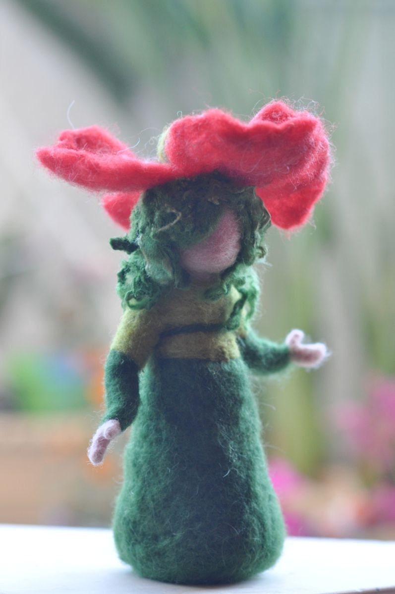 Needle felted Waldorf Poppy-girl- soft sculpture --needle felt by Daria Lvovsky -For custom orders