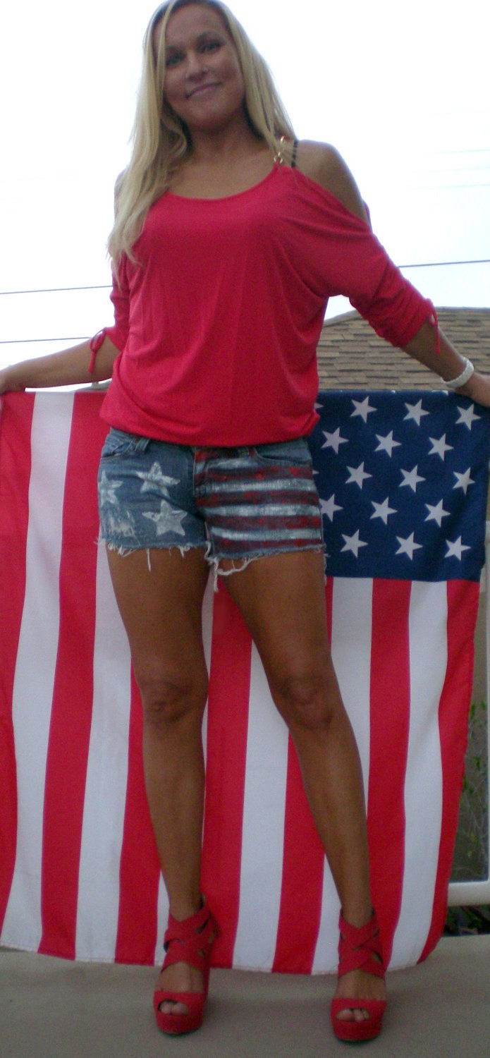 As Featured on TheBlush.com USA Flag Levis Jean Shorts Hand Painted Chic