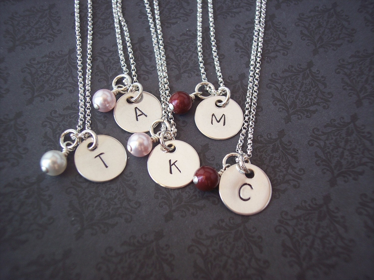 Set of 3  Hand Stamped Jewelry - Personalized Necklace SIMPLICITY sterling initial necklace 2 FONT choices  BRIDESMAID, Flower Girls, teen