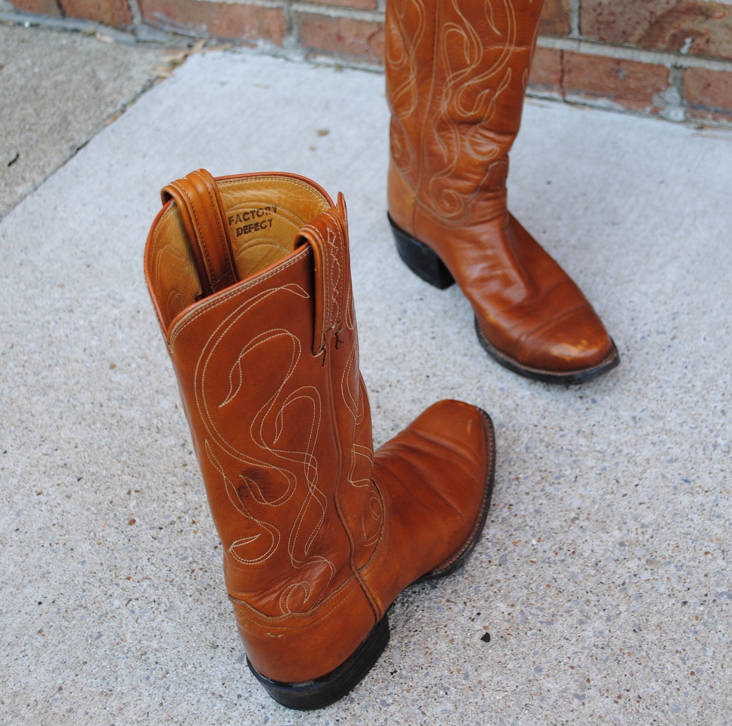 Vintage Square Toe Cowboy Boots - Tony Lama - Black Label - Peanut Brittle Brown - Made USA - Mens 7.5 D  Women 9.5