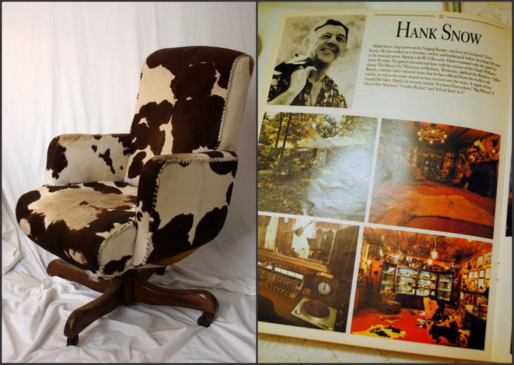 Hank Snow COWHIDE Swivel Chair - Brown White Cow Hide - Collectible Provenance