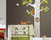Tree Wall Decal - Animal Friends in Woodland - 083  Vinyl Wall sticker Children Wall  Decal