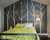 Vinyl Wall Decal Sticker Art - Winter Trees - set of 6 trees with 10 FREE FLYING BIRDS - 036