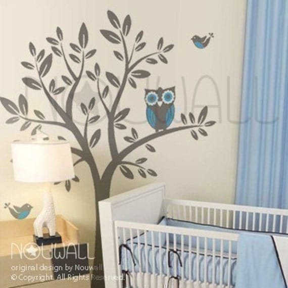 Owl on Tree wall decal Vinyl Sticker Nursery Wall Decal  - 090