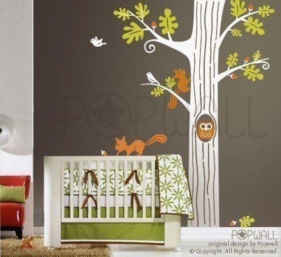 Tree Wall Decal - Animal Friends in Woodland - 083  Vinyl Wall sticker Children Wall  Decal